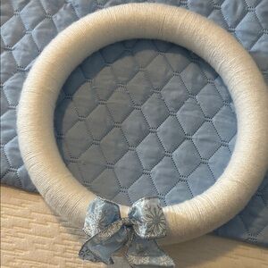 Handmade Elegant White Wreath with Blue Bow